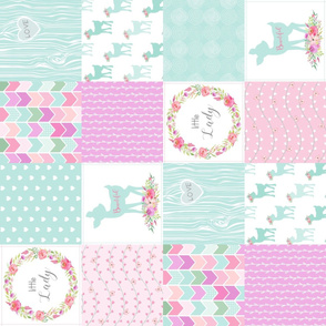 Deer Cheater Quilt – Little Lady – Mint Pink Lilac Patchwork Floral Wholecloth (rotated)