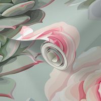 Succulents and roses on a mint background