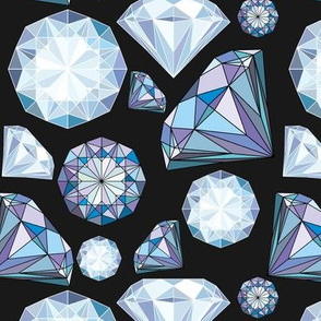 Diamond and Crystals on a black background