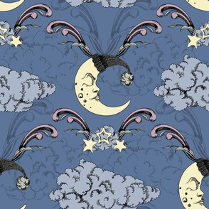 Clouds, stars and crescent