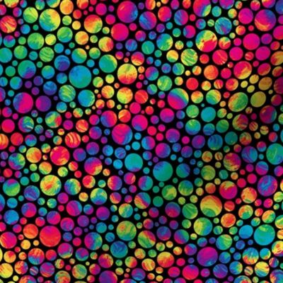 crazy rainbow dots on black - half size