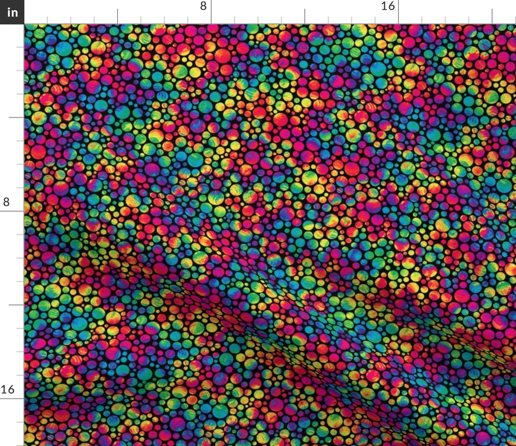 crazy rainbow dots on black - half size