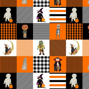 Halloween Hand-Painted Witches and Monsters Cheater Quilt