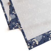 Clouds, stars and crescent  on a navy background