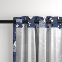 Clouds, stars and crescent  on a navy background