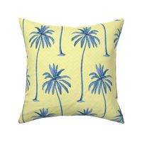 Blue Palm Trees on Yellow Basket Weave