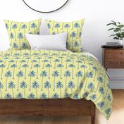 Blue Palm Trees on Yellow Basket Weave