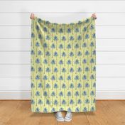 Blue Palm Trees on Yellow Basket Weave