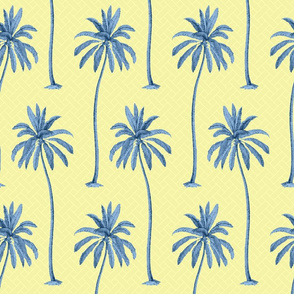 Blue Palm Trees on Yellow Basket Weave