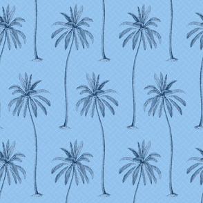 Blue Palm Trees on Blue Basket Weave background