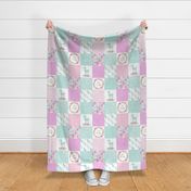 Deer Cheater Quilt – Little Lady – Mint Pink Lilac Patchwork Floral Wholecloth