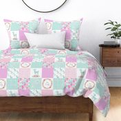 Deer Cheater Quilt – Little Lady – Mint Pink Lilac Patchwork Floral Wholecloth