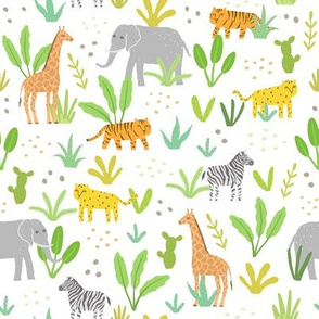 Elephants, leopards, zebras, giraffes in the wild