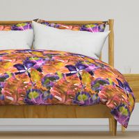 Monstera and hibiscus pattern in purple yellow