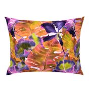 Monstera and hibiscus pattern in purple yellow