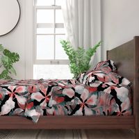 Monstera hibiscus pattern in black red green