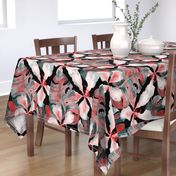 Monstera hibiscus pattern in black red green