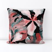 Monstera hibiscus pattern in black red green