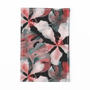 Monstera hibiscus pattern in black red green