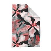 Monstera hibiscus pattern in black red green