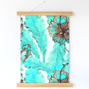 Monstera leaves and hibiscus in turquoise