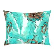 Monstera leaves and hibiscus in turquoise