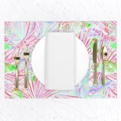 Neon flamingos and exotic leaves