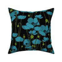 Teal poppy repeat black - medium