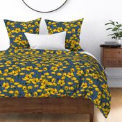 Mustard poppy repeat mid blue - medium