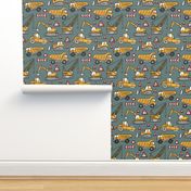 Construction Cars / Khaki Background / Small Scale 