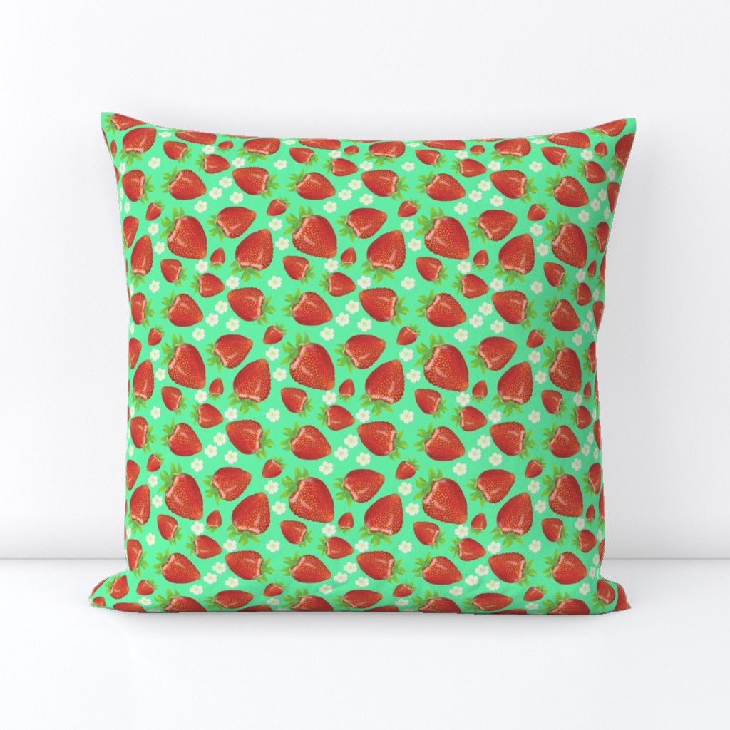 Strawberries and Blossoms Vintage Green BG