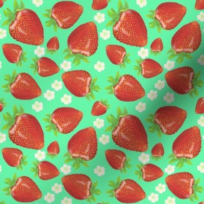 Strawberries and Blossoms Vintage Green BG