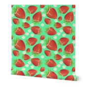 Strawberries and Blossoms Vintage Green BG