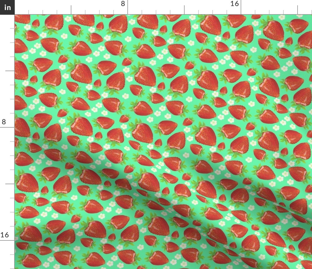 Strawberries and Blossoms Vintage Green BG