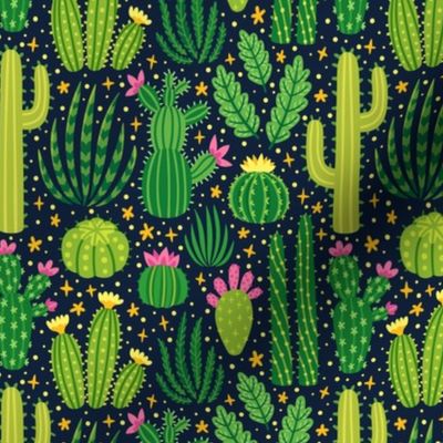 Cacti summer. Dark background. Medium scale