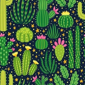 Cacti summer. Dark background. Medium scale