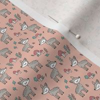 Sweet  Woodland Deer and Mushrooms Forest on Peach Tiny Small