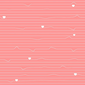 White hearts pulse on pink background