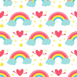 Magic rainbow clouds and hearts character