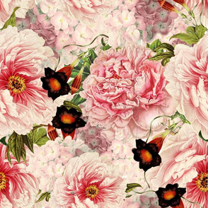 18"  Pierre-Joseph Redouté Pink Vintage Peonies 