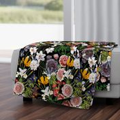 18"  Pierre-Joseph Redouté Moody Florals Iris and Anemone- Mystic Night dark moody floral 31 nostalgic  home decor, antique wallpaper,