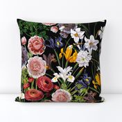 18"  Pierre-Joseph Redouté Moody Florals Iris and Anemone- Mystic Night dark moody floral 31 nostalgic  home decor, antique wallpaper,