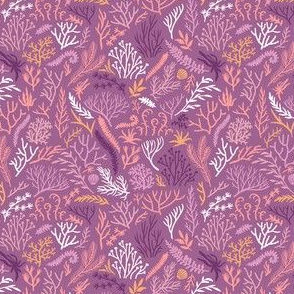 Seaweeds. Purple background.