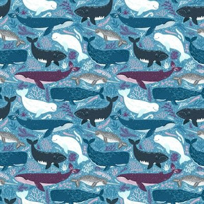 Whales. Blue background. Small scale