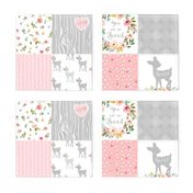 Deer Cheater Quilt Wholecloth – You Are So Loved – Gray Blush Peach Fawn Baby Girl Patchwork 1A 