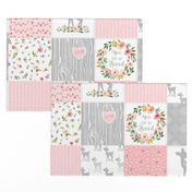 Deer Cheater Quilt Wholecloth – You Are So Loved – Gray Blush Peach Fawn Baby Girl Patchwork 1A 