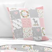 Deer Cheater Quilt Wholecloth – You Are So Loved – Gray Blush Peach Fawn Baby Girl Patchwork 1A 