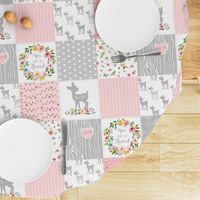 Deer Cheater Quilt Wholecloth – You Are So Loved – Gray Blush Peach Fawn Baby Girl Patchwork 1A 