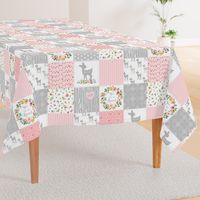 Deer Cheater Quilt Wholecloth – You Are So Loved – Gray Blush Peach Fawn Baby Girl Patchwork 1A 