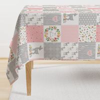 Deer Cheater Quilt Wholecloth – You Are So Loved – Gray Blush Peach Fawn Baby Girl Patchwork 1A 